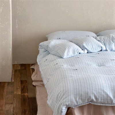 Fresh Style Striped tton Yarn-dyed Double-layer Yarn Loose W