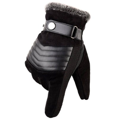 1Pair Fashionable Velvet Leather Gloves For Men Cold Resista