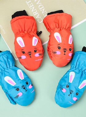 Kids Winter Ski Gloves Children Boys Girls Cute Cartoon Rabb