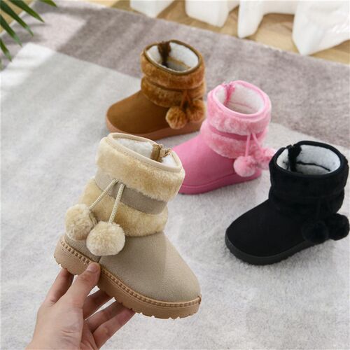 Childrens Shoes 2025 Fur Ball Snow Boots Thickened Children