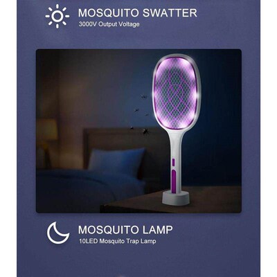 2 in 1 Mosquito Killer Swatter 10 LED Trap Electric Bug Lamp