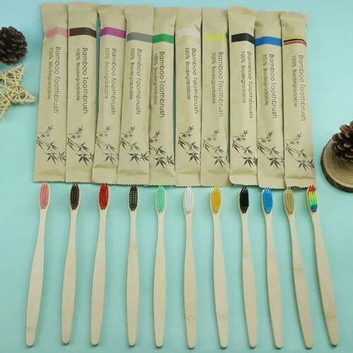 10pcs Colorful Natural Bamboo Toothbrush Soft Bristle Charco