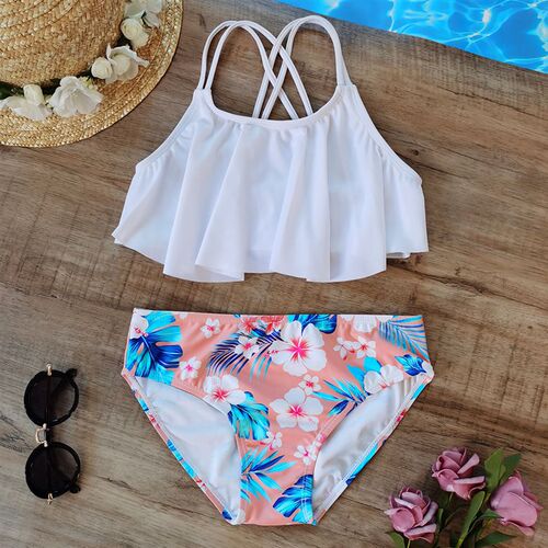 5-14 Years Girl Swimsuit Kids Tropical Avocado Print Teenage