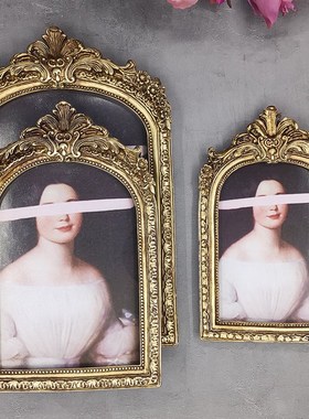 拱形欧式做旧vintge雕花相框寸78寸法式摆台圆弧形像金色挂墙框