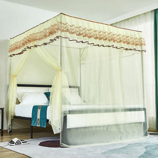 蚊帐家用2022新款高级架子稳固不锈钢支架杆公主落地老式防尘纹帐