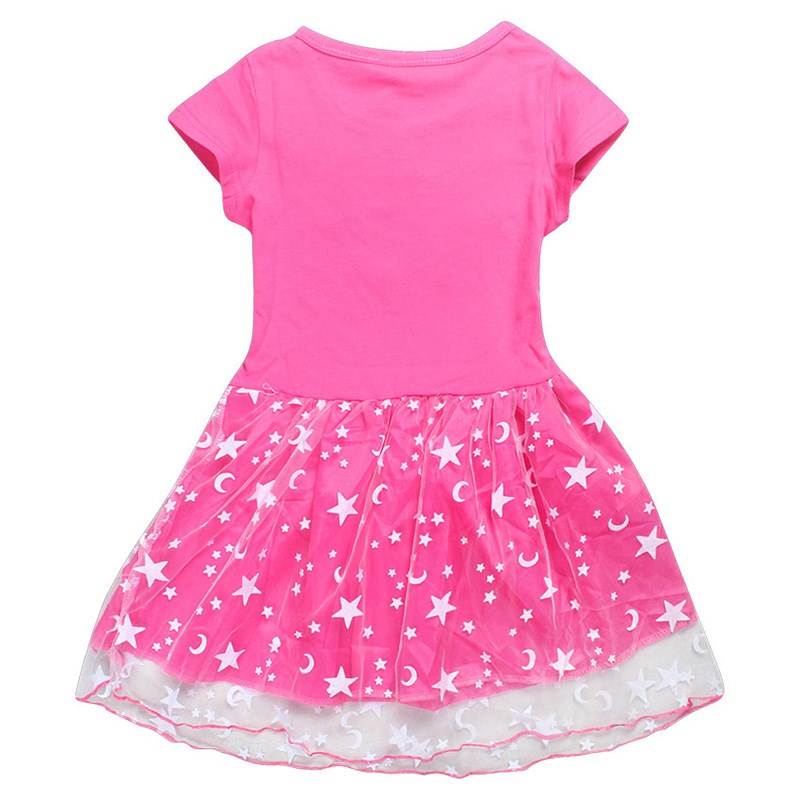 Summer Kids Dresses for Girls Cartoon girl and The Bear Shor图片