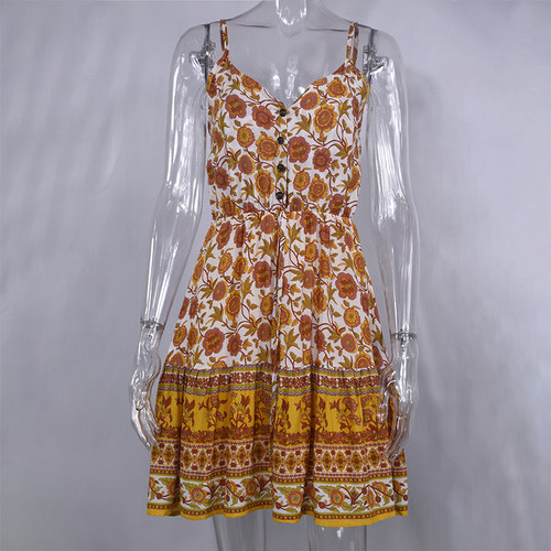 Summer Dress Women Floral Print Sling Backless Mini Dress