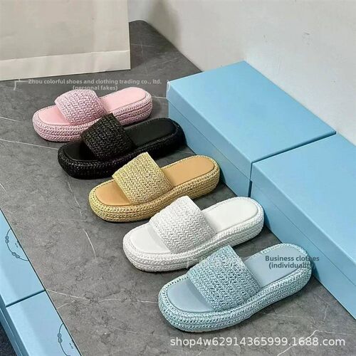 Handmade Knitted Thick Bottom Slippers Womens Casual