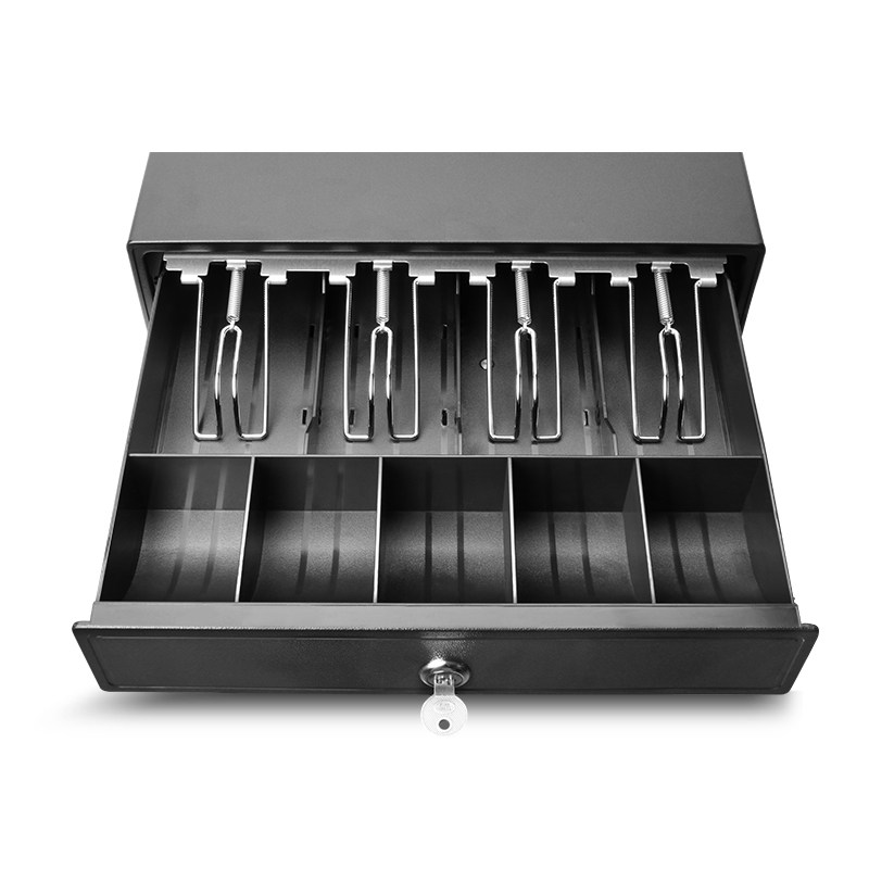 黑色小钱箱 二维火收银机收款收银钱箱 钱柜钱盒子带锁 四格三档