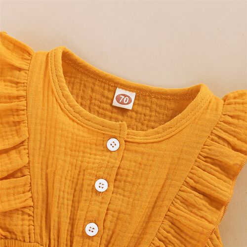 Summer Baby Girls Romper + Headband Cotton Linen Ruffles Sle
