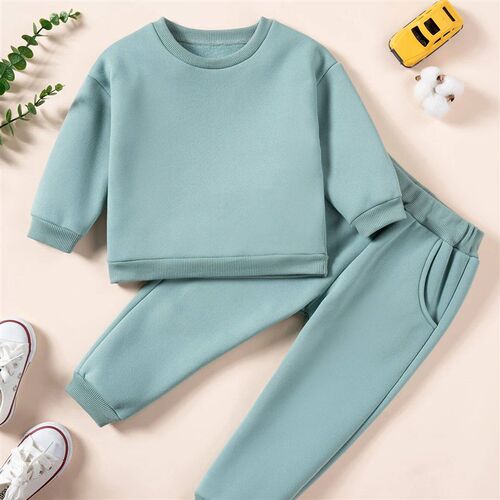2pcs Kids Clothes Sets Solid Thicken Fleece Warm Sweatshirt