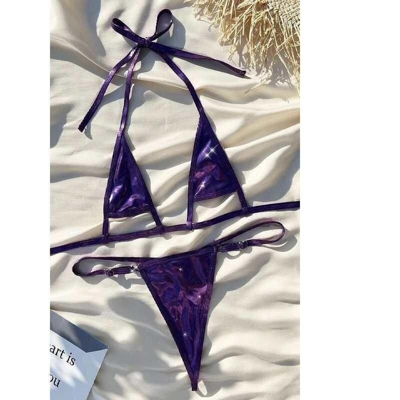 Shiny PU Bikini 2024 Exreme Mini Micro Thong Bikinis Female - 实物图