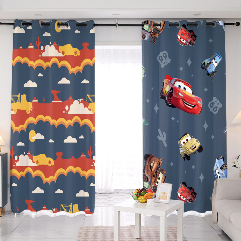 儿童房卡通全遮光布窗帘男孩卧室落地窗赛车总动员挂钩成品遮阳帘,居家布艺,定制窗帘,淘宝优惠券,粉丝福利购,淘宝优惠卷