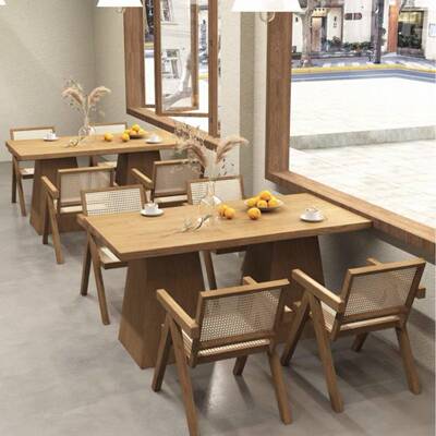 实复古咖啡西餐奶茶烘焙甜店藤编休木闲桌椅981高品店档餐厅民宿