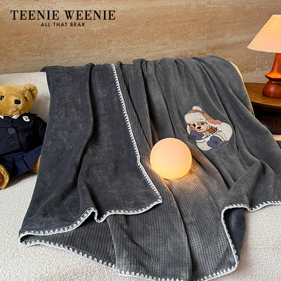 TeenieWeenie灰色加绒毛毯铺床珊瑚法兰绒沙发盖毯办公室午睡毯子