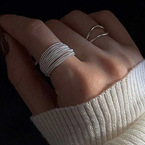 Niche Layered Design Ring Womens Simple Style Fashionable P