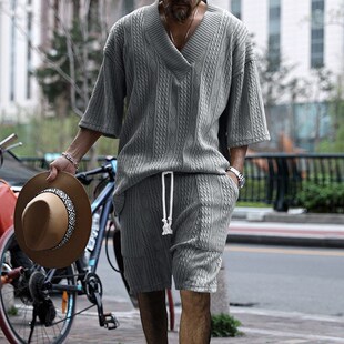 New Mens Casual Trousers V Neck All-match Jacquard Sweater