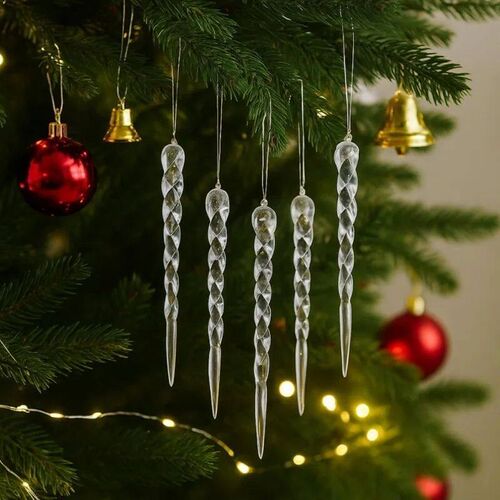 Sparkling Crystal Icicle Clear Glass Christmas Tree Ornament