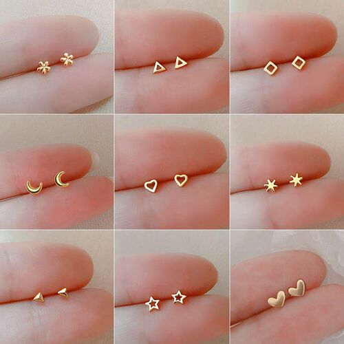 Tiny Minimalist Silver Plated Korean Mini Small Heart Stars