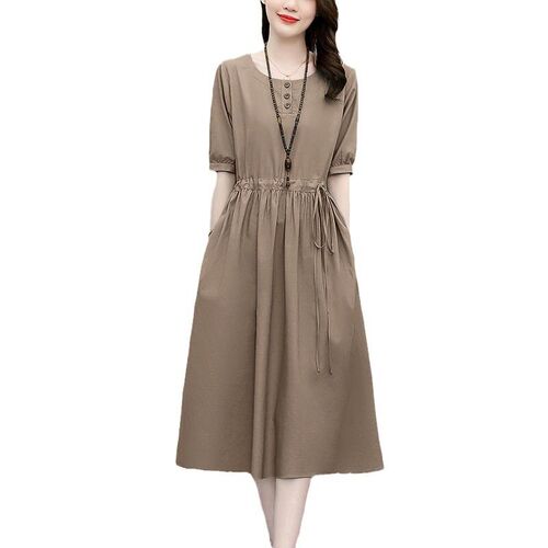 Cotton Linen Dress Womens Mid-length Summer New High-end Te
