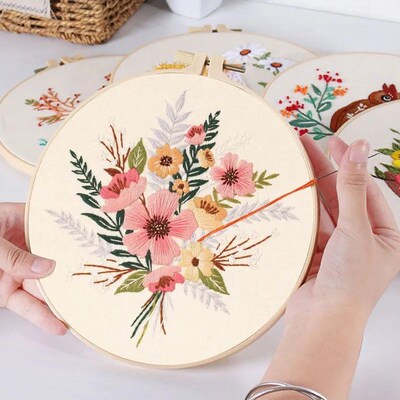 Flower Embroidery Starter Kit DIY Cross Stitch Set for Begin