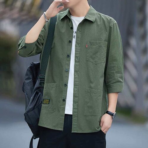 Young Mens Summer Short-sleeved Shirt Mens Business Loose