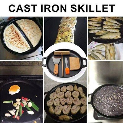 30cm Cast Iron Pancake Pizza Pan with Dual Handles Steak