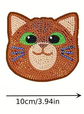 DIY钻石画杯垫 卡通猫图案手工艺套组 10片组居家布艺装饰品