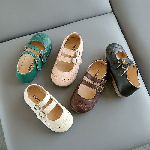 Kids Leather Shoes Retro Hollow Soft Bottom Loafer Girls Pri