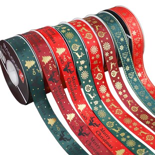 Christmas hot stamping ribbon reindeer snowflake tie绑带