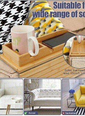 Couch Cup Holder Tray 2 in 1 Bamboo Wood Sofa Armrest Tray