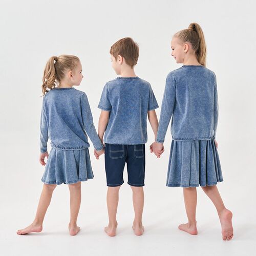 kids boys girls loose top skirt spring summer acid washed fa