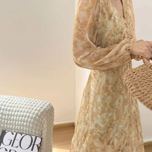 Spring New Style Chiffon Dress Womens Elegant V-Neck Loose