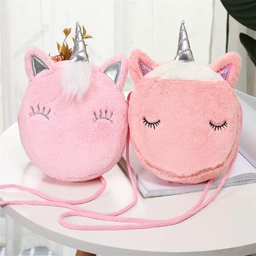 Multi-Designs, New Ladys Fluffy Unicorn Plush Satchel -  Cu