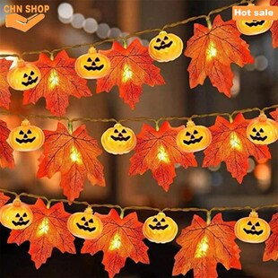 pumpkin Garland LED Lights Halloween Fall Decoration Leaves