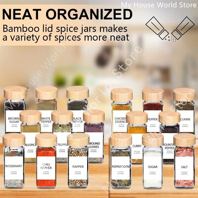 Glass Spice Jars with Bamboo Lid Spice Seasoning Containers