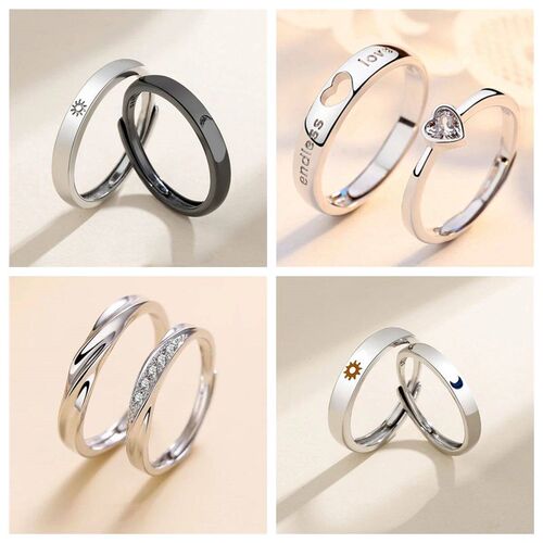 New Simple Couple Rings Silver Color Sun Moon Adjustable Ope