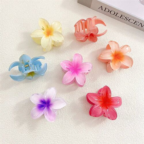 Colored Frangipani Plastic Hair Claw Clip Plumeria Flower Cr