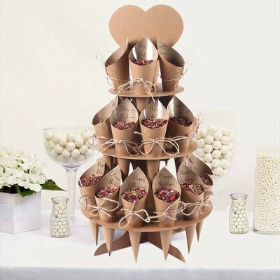 Wood Grain Confetti Cone Holder Rose Dried Flower Petal Wedd