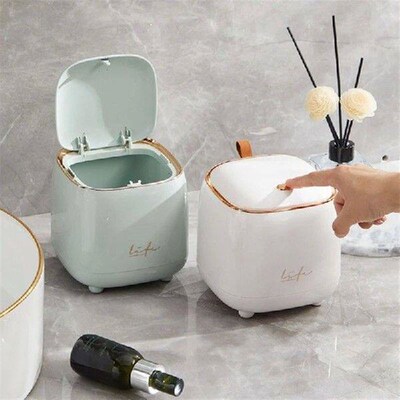 Desktop Mini Trash Can with Lid Pressing Waste Bin Double