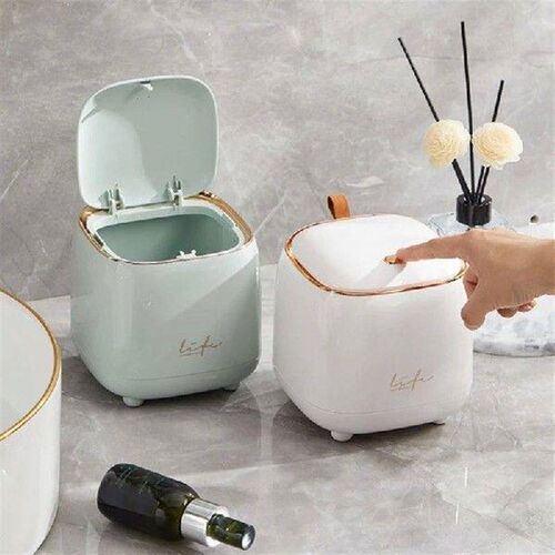 Desktop Mini Trash Can with Lid Pressing Waste Bin Double