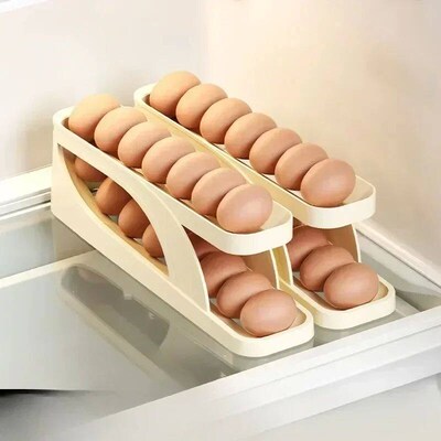 New Automatic Rolling Egg Holder Rack Fridge Eggs Storage Bo