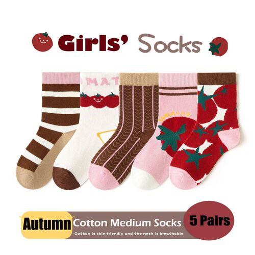 5 Pairs Autumn Socks Girls Cute Tomato Socks A Class Cotton