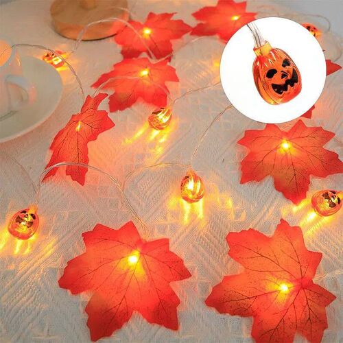 Artificial Fall Maple Leaves Pumpkin Garland Led Autumn Deco