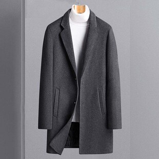 -Autumn and winter new mens windbreaker mid-length woolen c