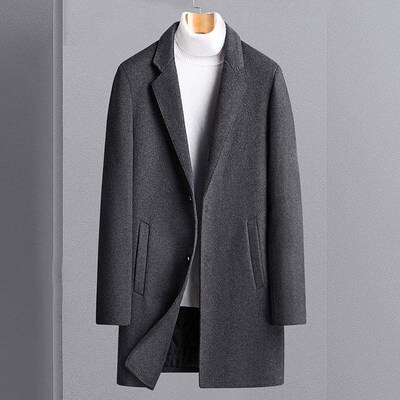 -Autumn and winter new mens windbreaker mid-length woolen c