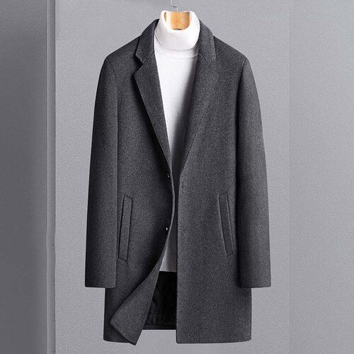 -Autumn and winter new mens windbreaker mid-length woolen c