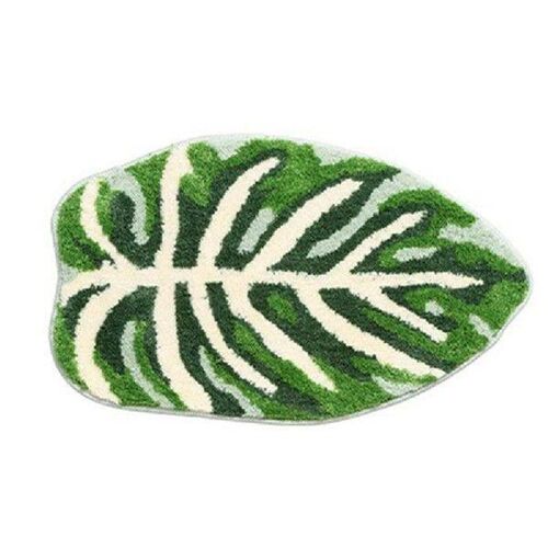 Green Leaf Mat Anti-Slip Palm Shaped Bathroom Mat Monstera