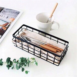 Wrought Iron Storage Basket Tableware Sundries Organizer