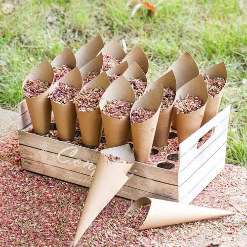Wood Grain Confetti Cone Holder Rose Dried Flower Petal Wedd